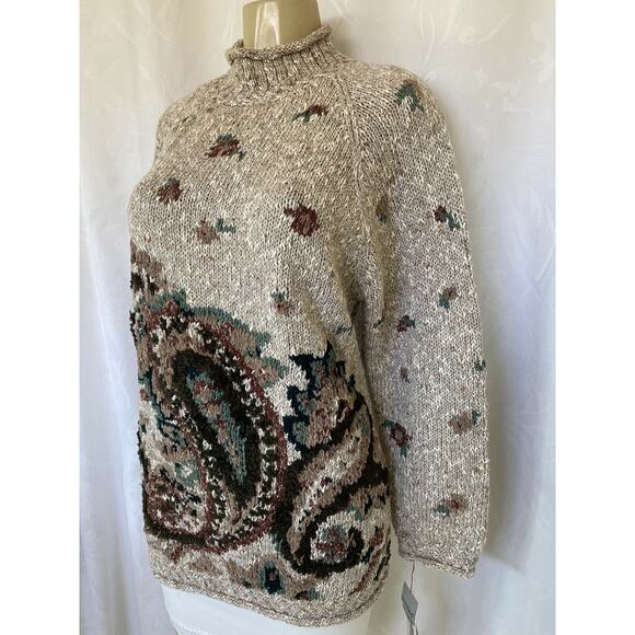 NWT Liz Claiborne Sweater Pullover Long Sleeve Hank Knit Paisley Mock Ne… - Picture 2 of 5
